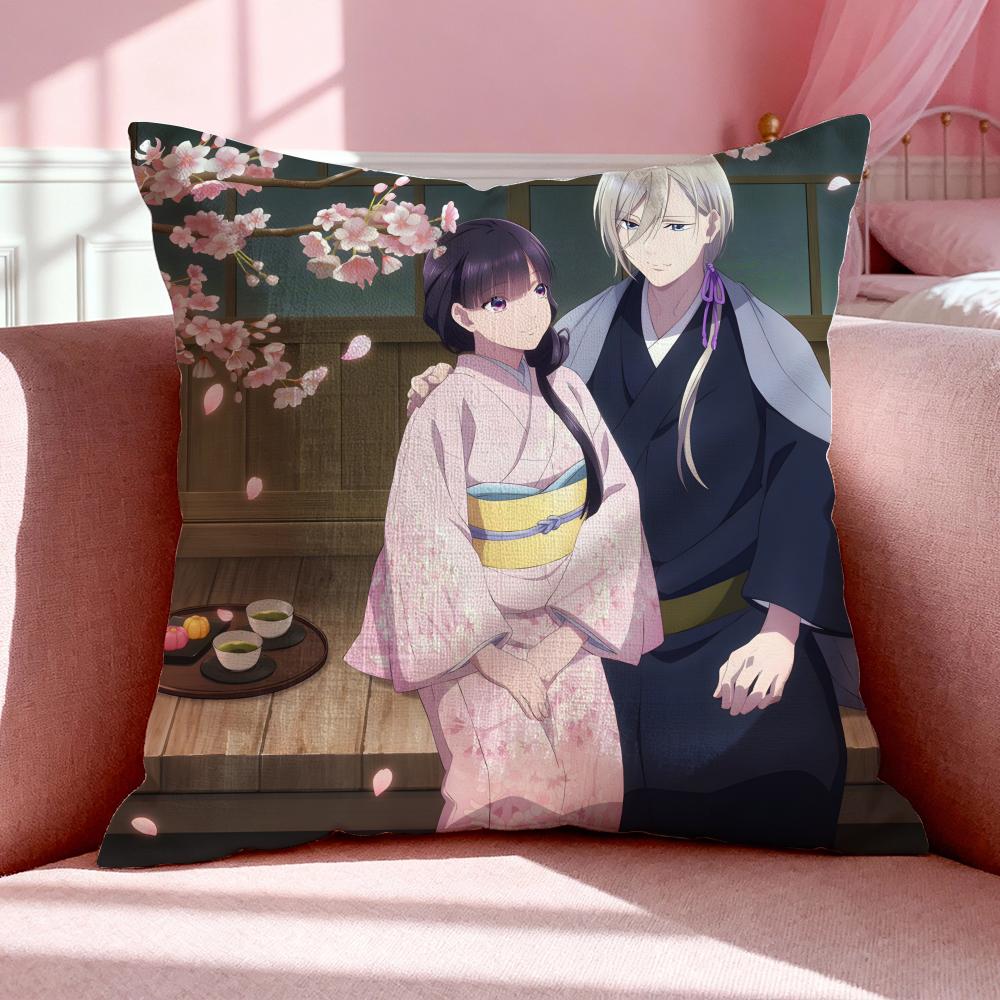 Anime M-My Happy Marriage Cushion Cover Breathable Linen Pillowcase Summer Odorless Eco-Friendly Invisible Zipper Washable