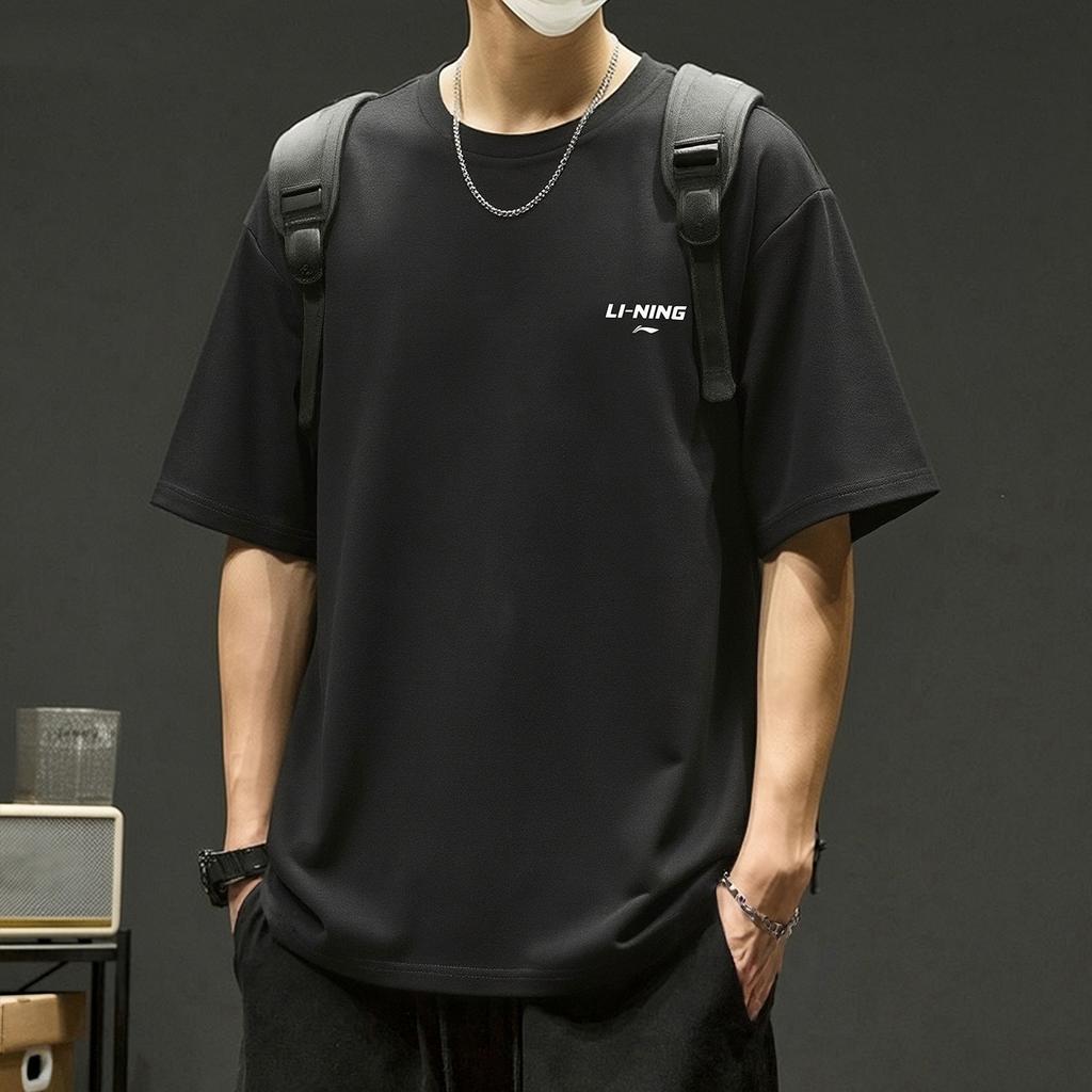 Li-Ning Versatile Loose Fit Cotton Comfortable Sports Short Sleeve T-Shirt Men Tops Black AHSW879-1