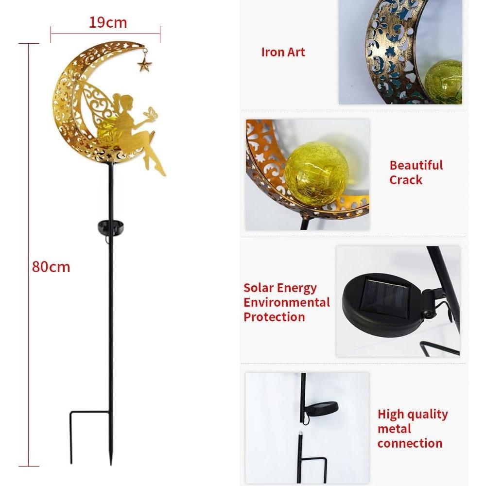 Solar Moon Flower Fairy Light, garden decoration wrought iron beautiful fairy ground light, wireless LED waterproof light from dusk to dawn. 1 piece