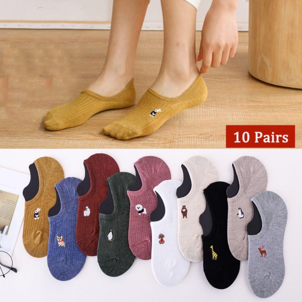 10Pairs Cartoon Sweet Short Socks Animal Invisible Ankle Socks Cute Thin Boat Socks Streetwear