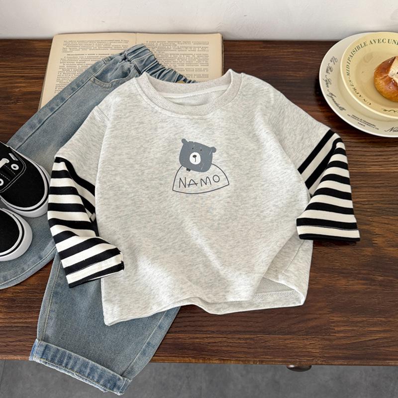 

2025 Осень Корейский стиль Мультяшный комплект худи для мальчиков и девочек - Модный детский костюм-двойка 90 cm серый