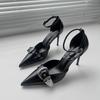 Hollow women's sandals high-end sense spring 2025 new French beautiful high-heeled metal buckle pointed high heels