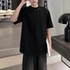 Men's Black T-shirt Casual Loose Fit Short Sleeve Minimalist Streetwear Top