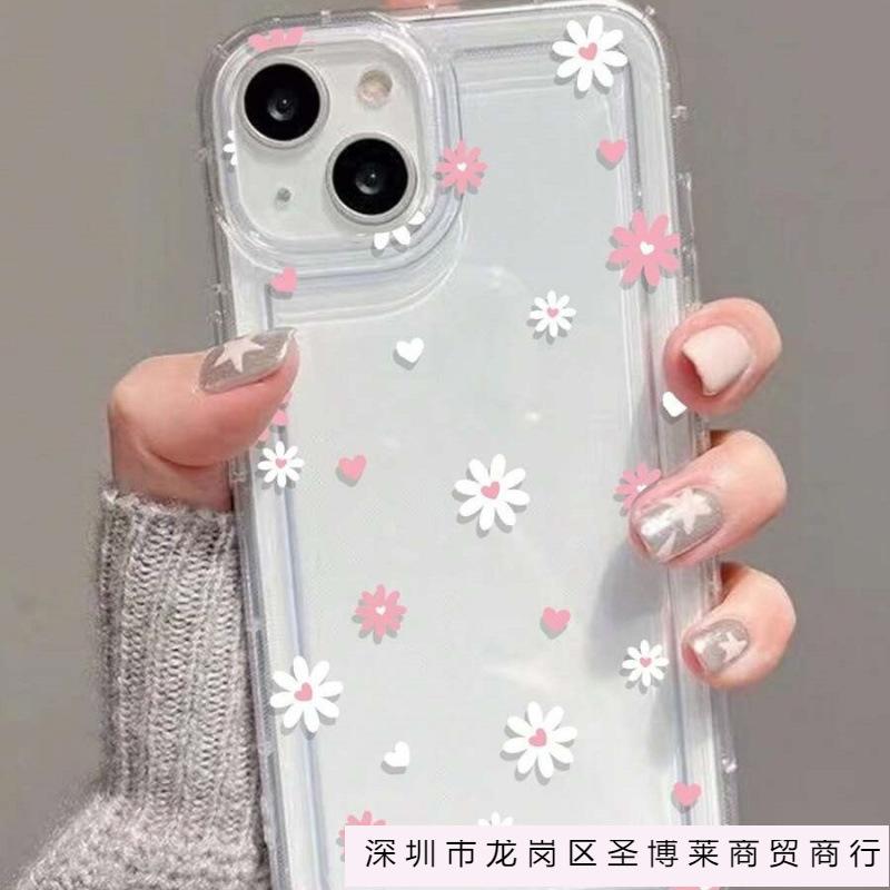 Pink White Love Flower Applicable iPhone16 Airbag 15 Apple 14 Mobile Phone Case 13promax Transparent 12 Premium