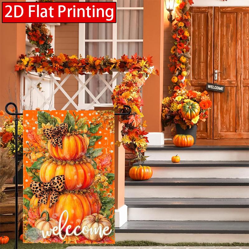 2D Flat, 2D Flat,Welcome Autumn Pumpkin Thanksgiving Garden Flag_2 (3)- Outdoor Garden Flag Double-Sided Home Decoration Courtyard Decoration Outdoor