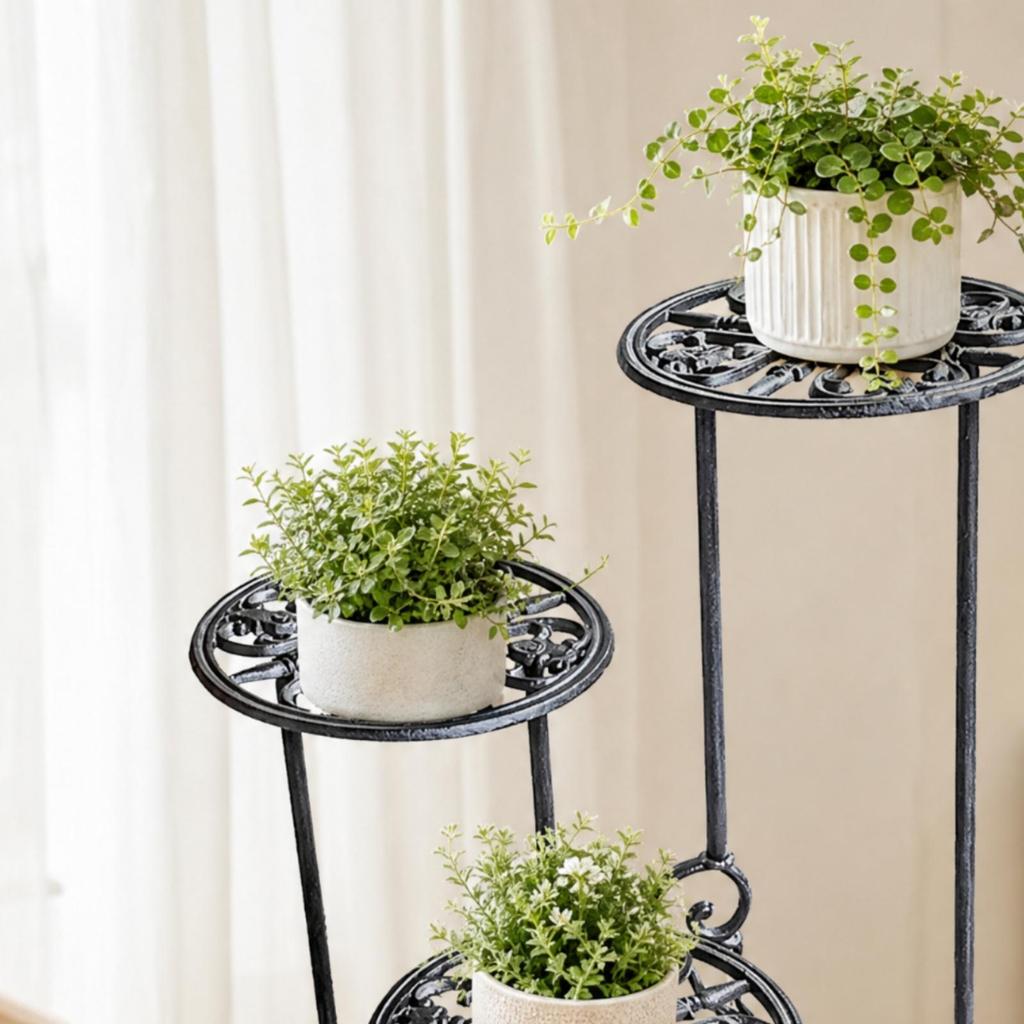 Ornate Metal Plant Stand with Scroll Detailing Multifunctional for Entryway