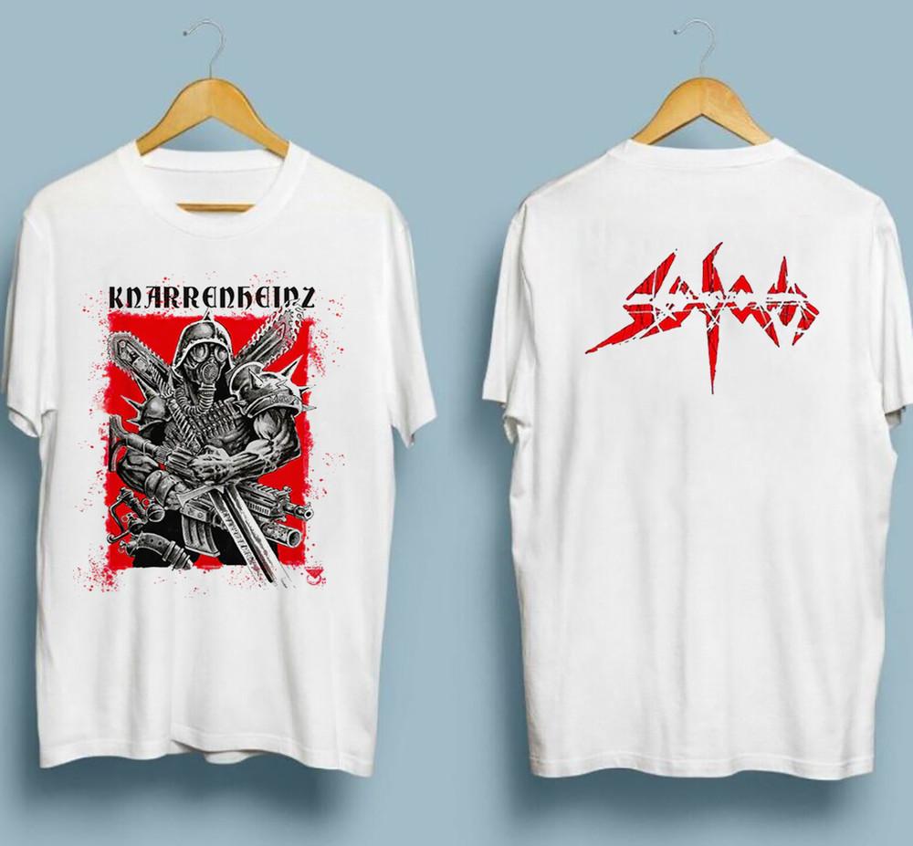 Футболка SODOM Band Knarrenheinz Белая 2 Стороны Все Размеры унисекс AL239 Унисекс Футболка XXL