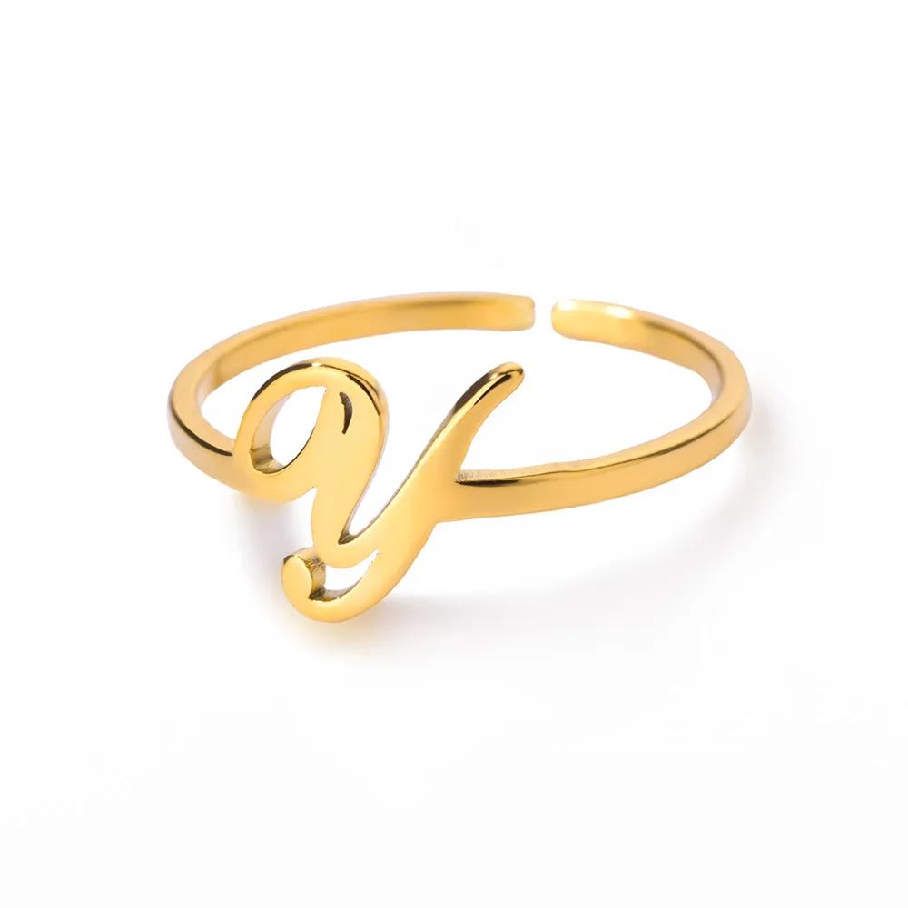 Stainless Steel Initial Letter Pendant Rings For Women Gold Color Trend A-Z Letter Finger Ring Aesthetic Wedding Jewelry Bijoux
