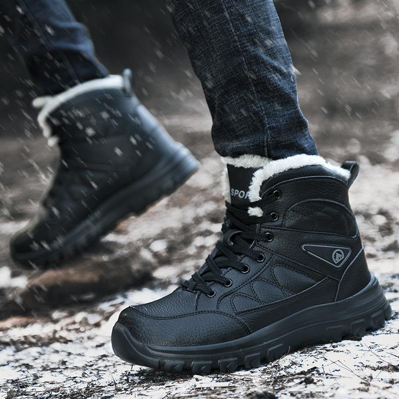 Men's Padded Cold Warm Anti-fatigue Thickened Footbed Soft Elastic Comfortable Waterproof Shock Absorption Non-slip Leisure Snow Boots Cotton Shoes