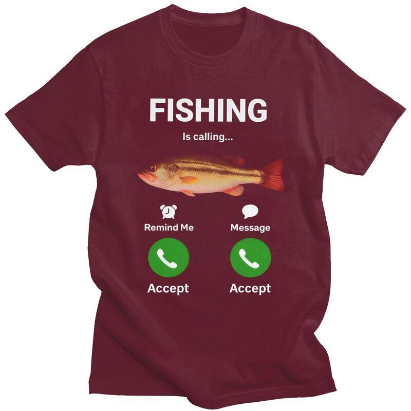 Cool Fishing Is Calling T Shirt Men 100 Cotton Tshirt Angler Fishman Lover Tee Tops Fashion Tshirt For Husband Boyfriend