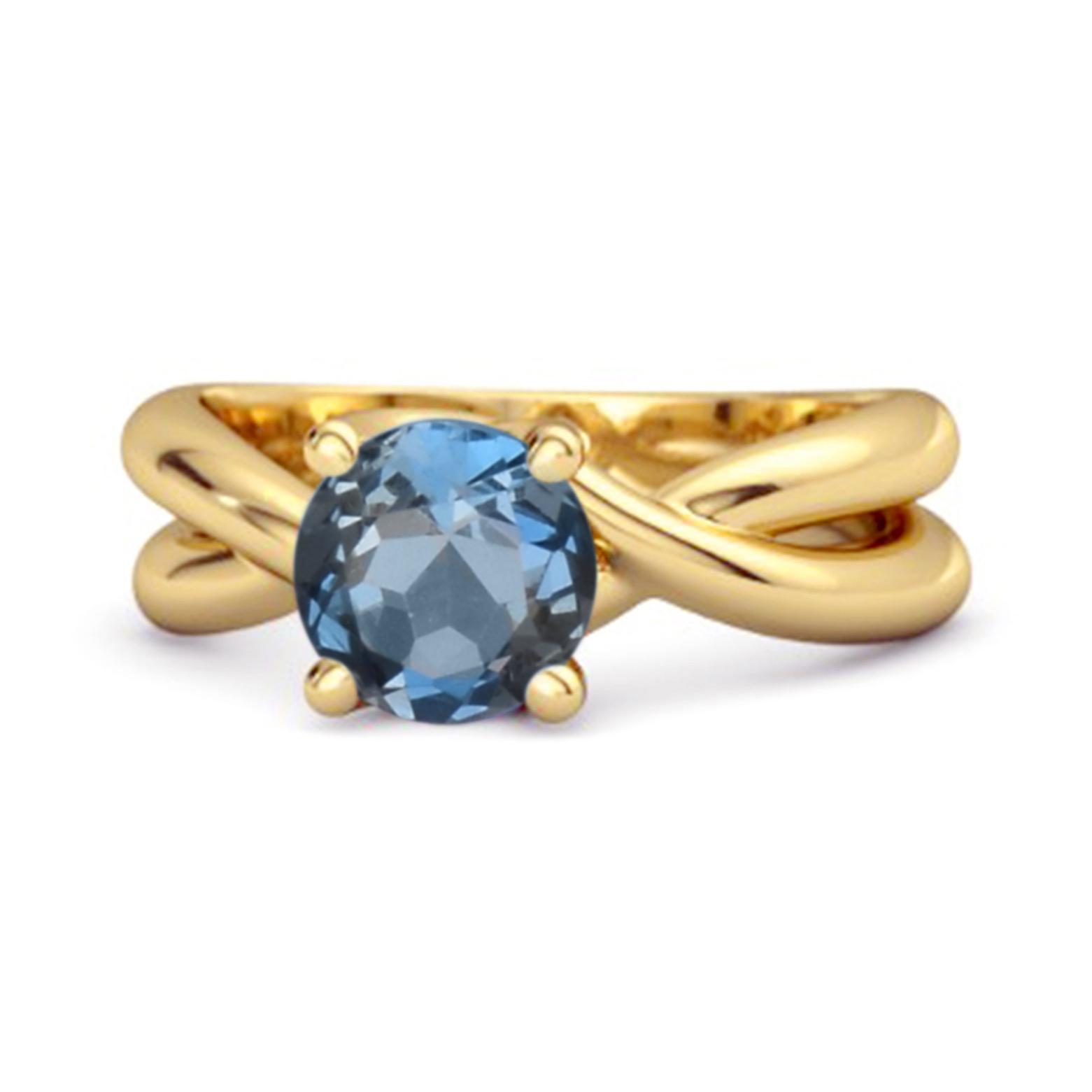 

London Blue Topaz Crisscross Band Ring - 925 Sterling Silver Gold Vermeil 11.5 жовтий