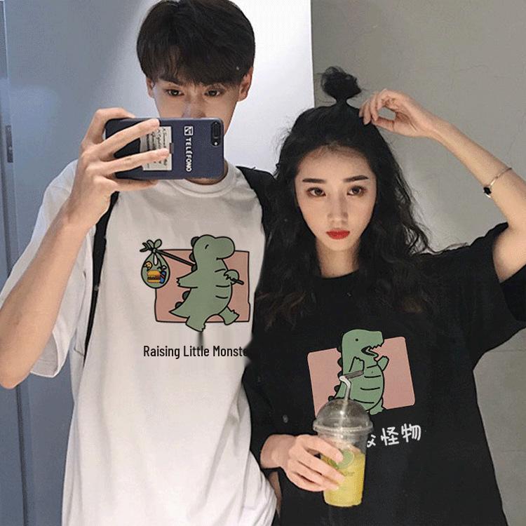 2022 Trendy Summer French Dinosaur Couple T-Shirt - Women's Plus Size, Short Sleeve