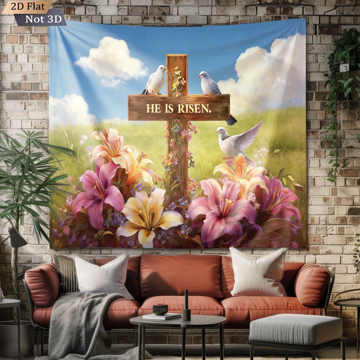 

1pc Easter Cross Flower Print Tapestry Living Room Wall Art Decoration Background Cloth Machine Washable Space Pendant 70x100cm