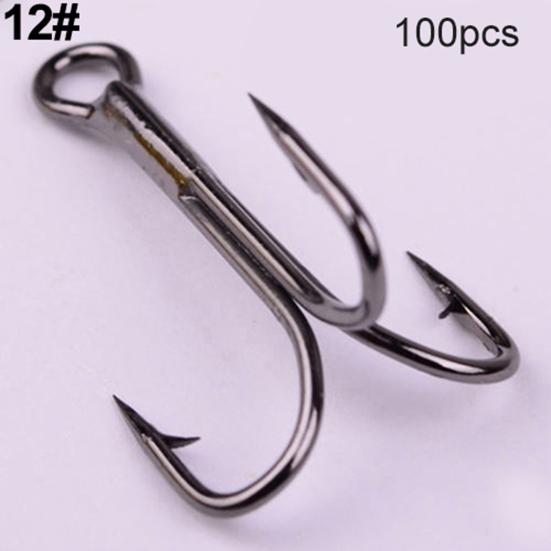 100 Stück Drillinge aus Hartstahl, 7 Größen, 2/4/6/8/10/12 Angelhaken-Gerät