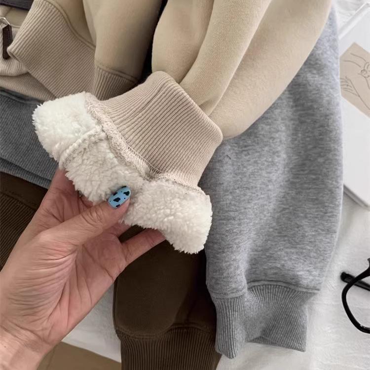 Thickened Velvet Sweatshirt Jacket Zipper Collar Warm Casual Autumn Winter Commute Women's