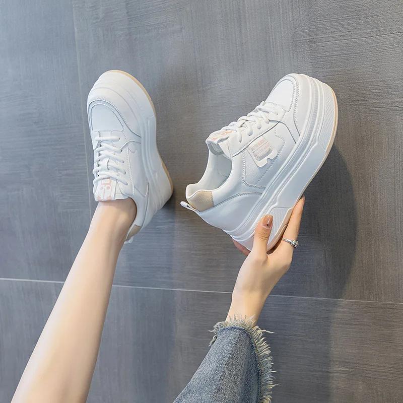 Women's Winter White Shoes Spring Autumn Genuine Leather Lace Up Girl Sneakers Women Shoes Flat Platform Casual Woman Shoe