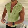 Kurzärmiger Kapuzen-Reißverschluss-Cardigan T-Shirt Herren Sommer Neue Mode Karomuster Ärmelloses T-Shirt Herren Revers-Top