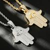 European and American Hip Hop Trendy Copper Set Zircon Fatima Hand Pendant Set Zircon Palm Eyes Personalized Necklace Accessories