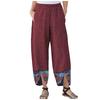 Women Cotton Linen Print Irregular Elastic Waist Casual Loose Wide Leg Pants