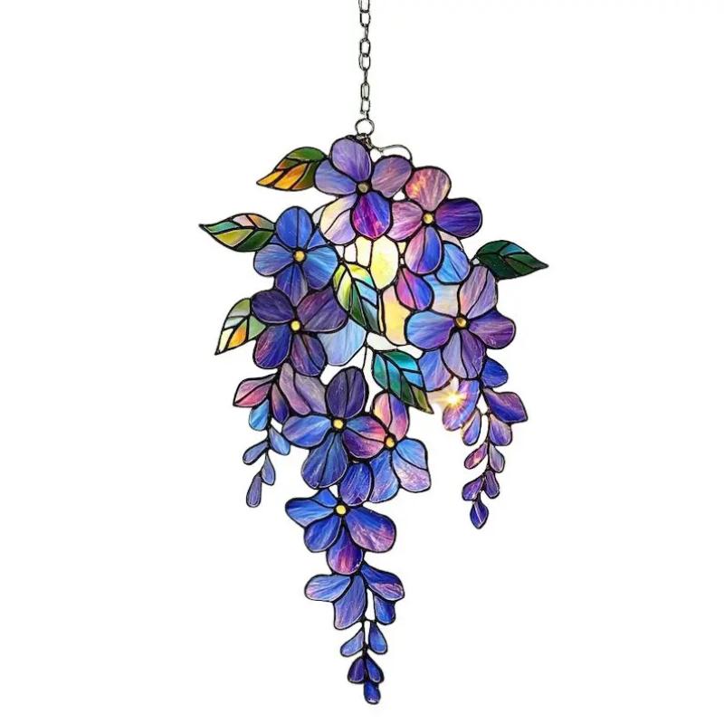 Colored Wisteria Branch Flower Ornament 2D Acrylic Light Collecting Window Hanging Decor for Home Study Bedroom Wall Decoration 1PCS