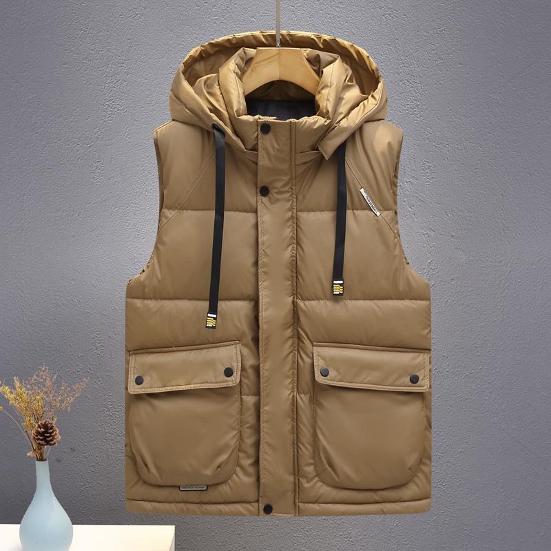 Autumn and winter men's waterproof cotton vest loose handsome vest warm student trend vest thickened jacket