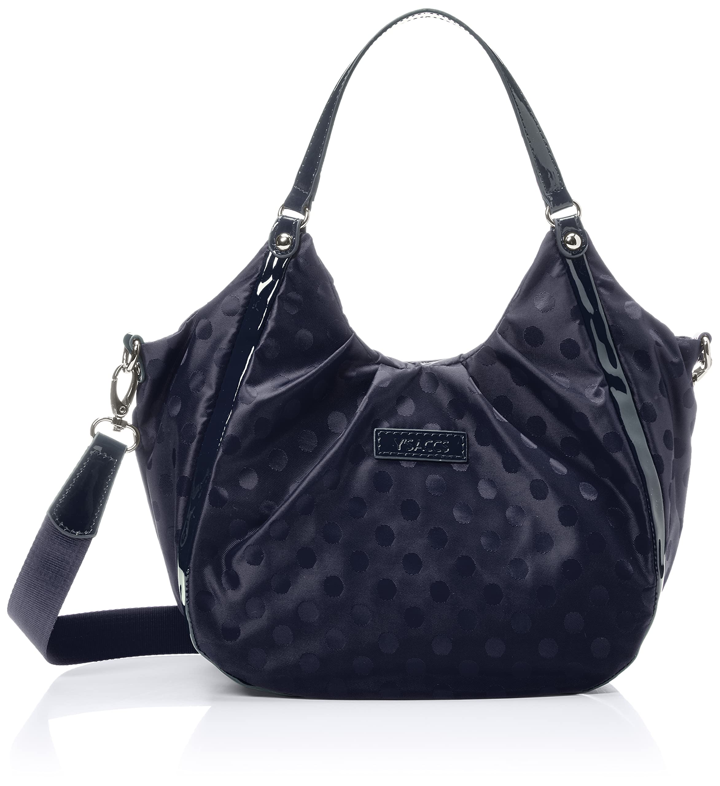 

Сумка [Isaac] двухсторонняя, тоут с жаккардовым узором в горошек, эмалированной отделкой, темно-синего и других цветов, женская, (67)