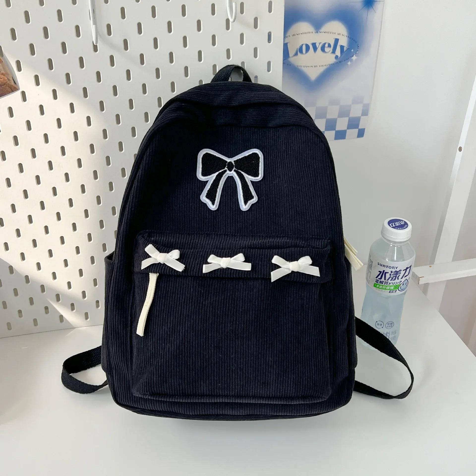 

Cute Bowknot Aesthetic Backpacks Lightweight School Bookbags Students Sweet Rucksack for Girls Women s Corduroy College Mochilas