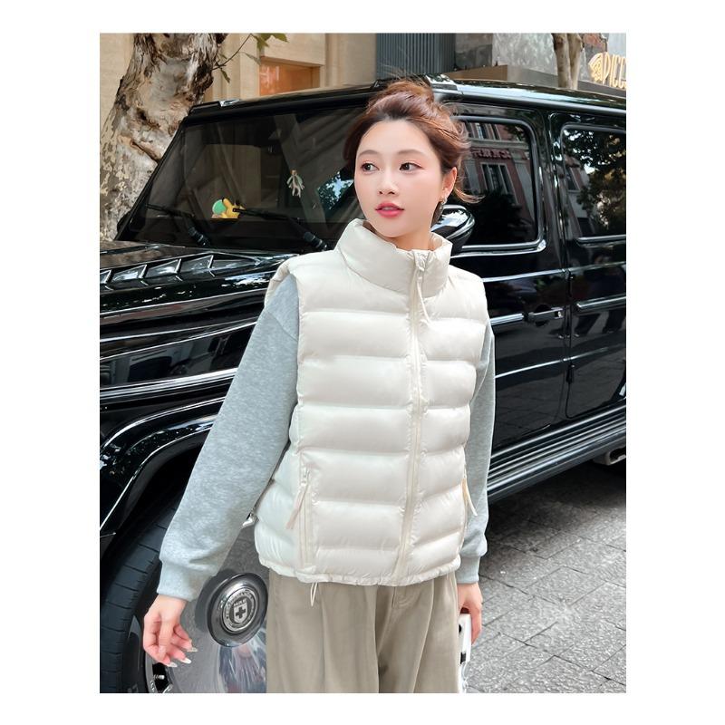 

New women s lightweight sleeveless collar stand-up collar high-quality jacket solid color thickened warm sports and leisure loose cotton jacket M