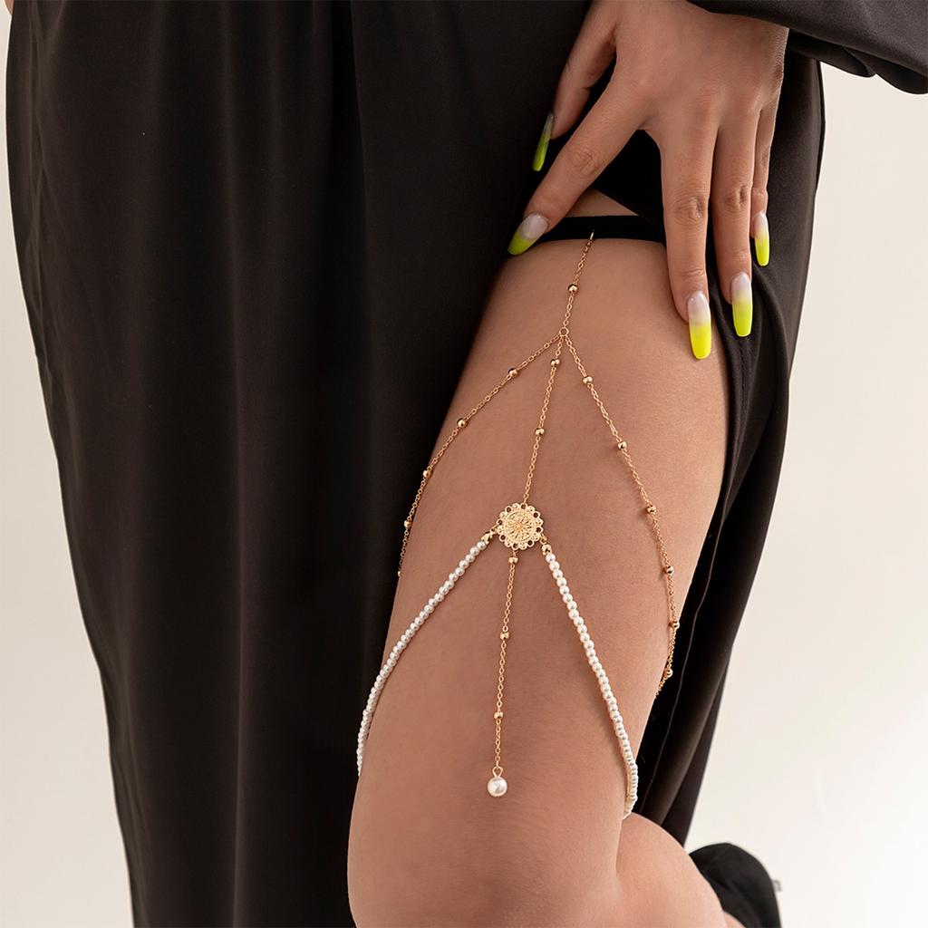 Leg Chains Ladies Body Chains Girls Body Chains Beach Boho Body Chains Pearl Panel Leg Chain