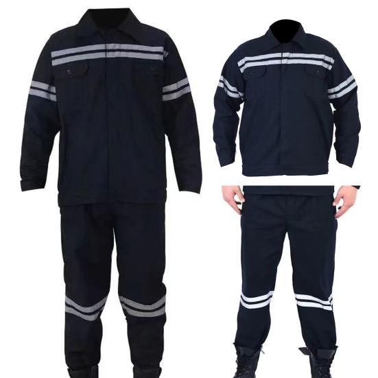 2Pcs/Set High Visibility Working Jacket Pants Set Lapel Long Sleeve Zipper Placket