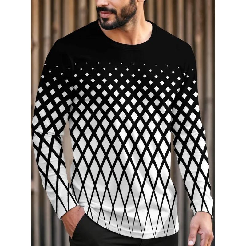 Men's 3D Printed Crew Neck Long Sleeve T-Shirt Fashion Versatile Trend Breathable Casual