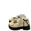 Black Bow Round Head Platform Small Leather Shoes Women's 5 New Spring and Autumn Skirt French Heightening Mary Jane Shoes