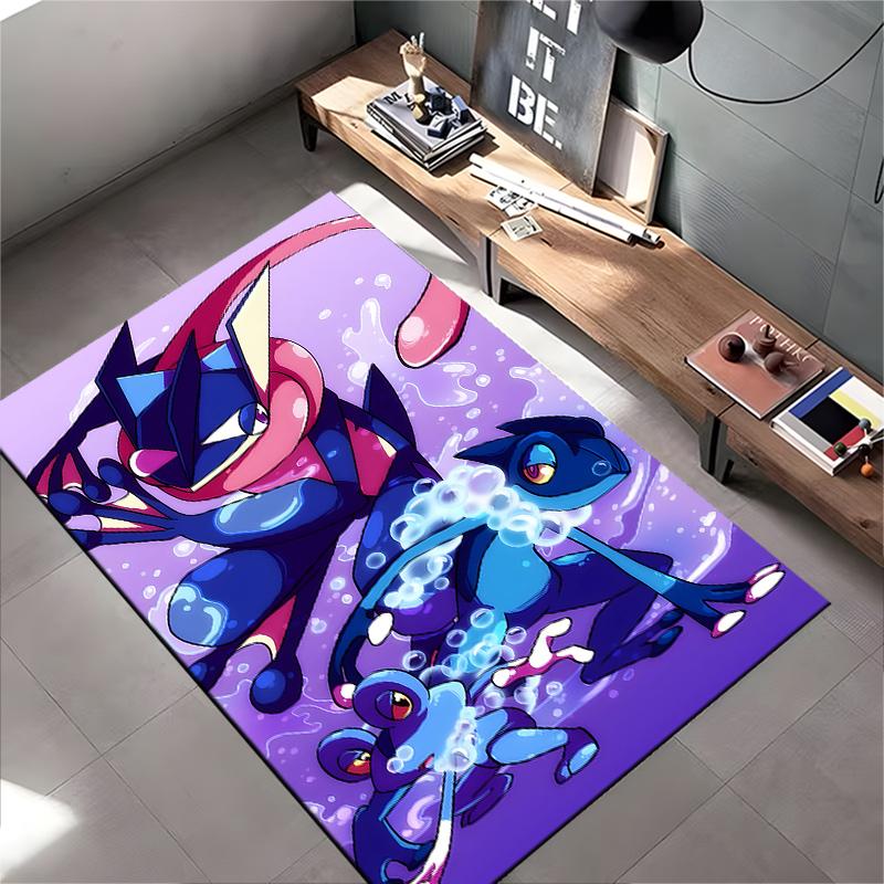 Greninja printed non-slip flannel carpet, machine washable, soft, for living room and bedroom home use