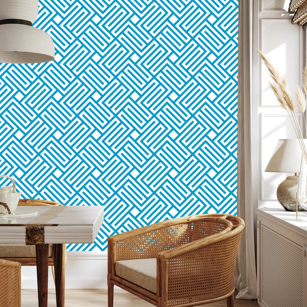 Wallpaper Geometric pattern of celadon, turquoise and white 50x1000