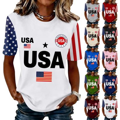 Women's Fashionable Casual Short Sleeve Print Round Neck Pullover Top
