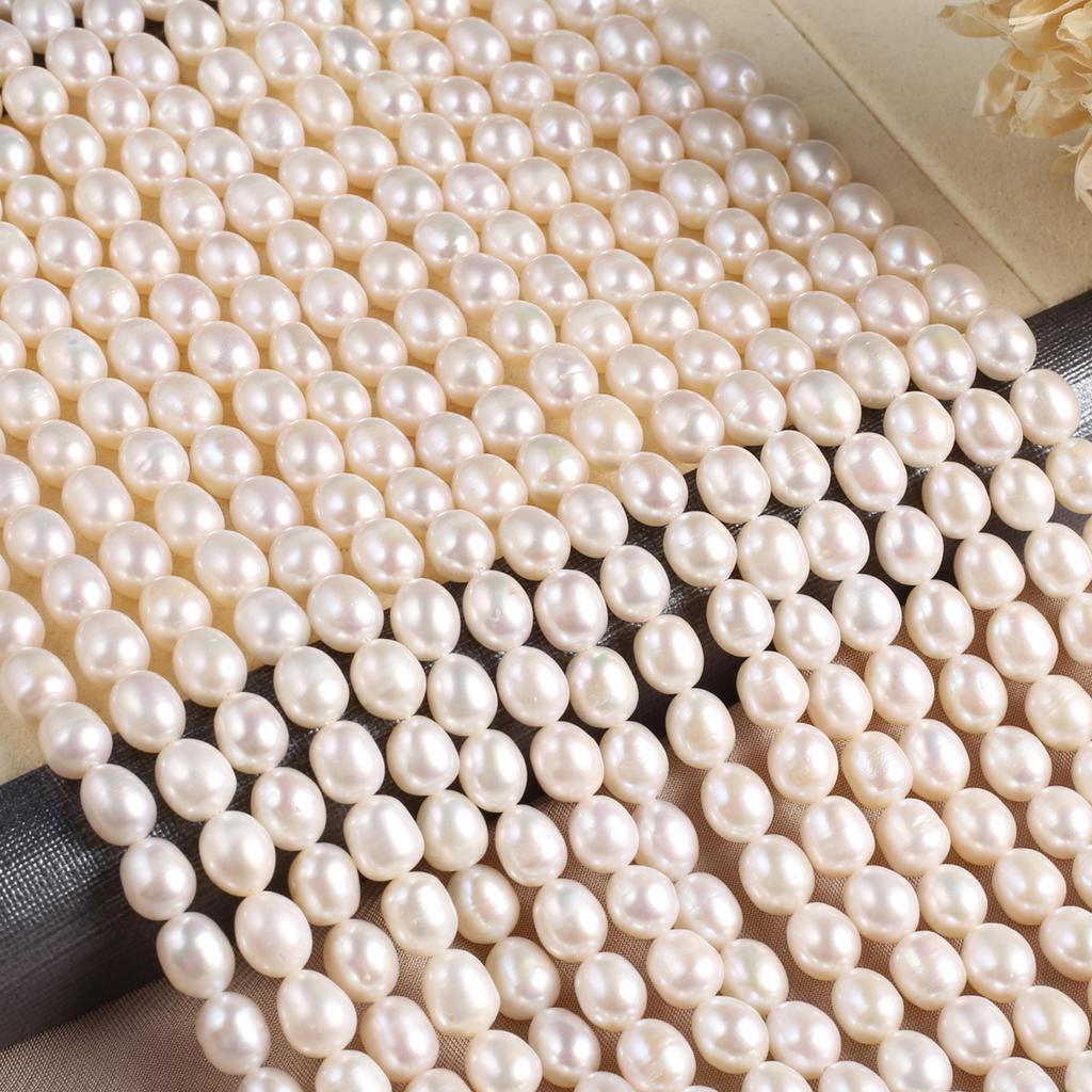 1String, White Natural Freshwater Pearl, Handmade Rice Pearl Beads, 7-8mm, for DIY Necklaces Bracelets Supplies, Women Crafts 36cm