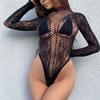 Sexy underwear, sexy pajamas, mesh clothes, long-sleeved hollow mesh clothes, garters, backless perspective three-point