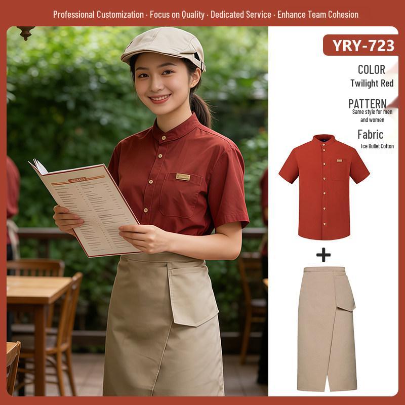 

Pastoral Style Short Sleeve Uniform Shirt for Summer - Catering, Milk Tea, Cake Shop & Homestay Services 4XL