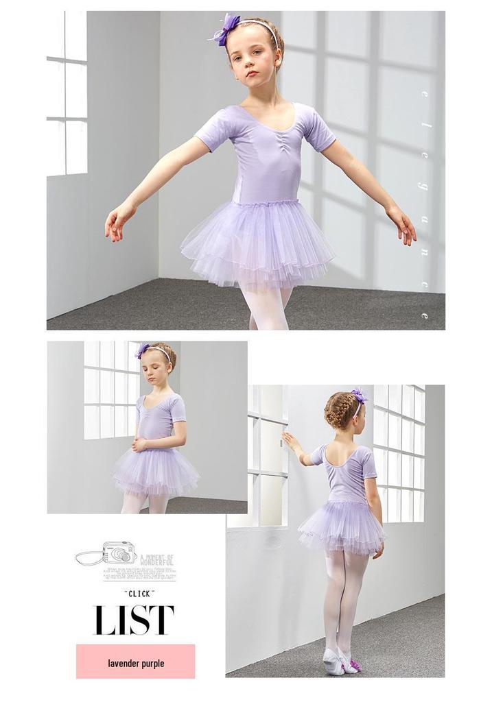 Girls' Short Sleeve Ballet Tulle Skirt - Kids' Dance Practice and Performance Costume