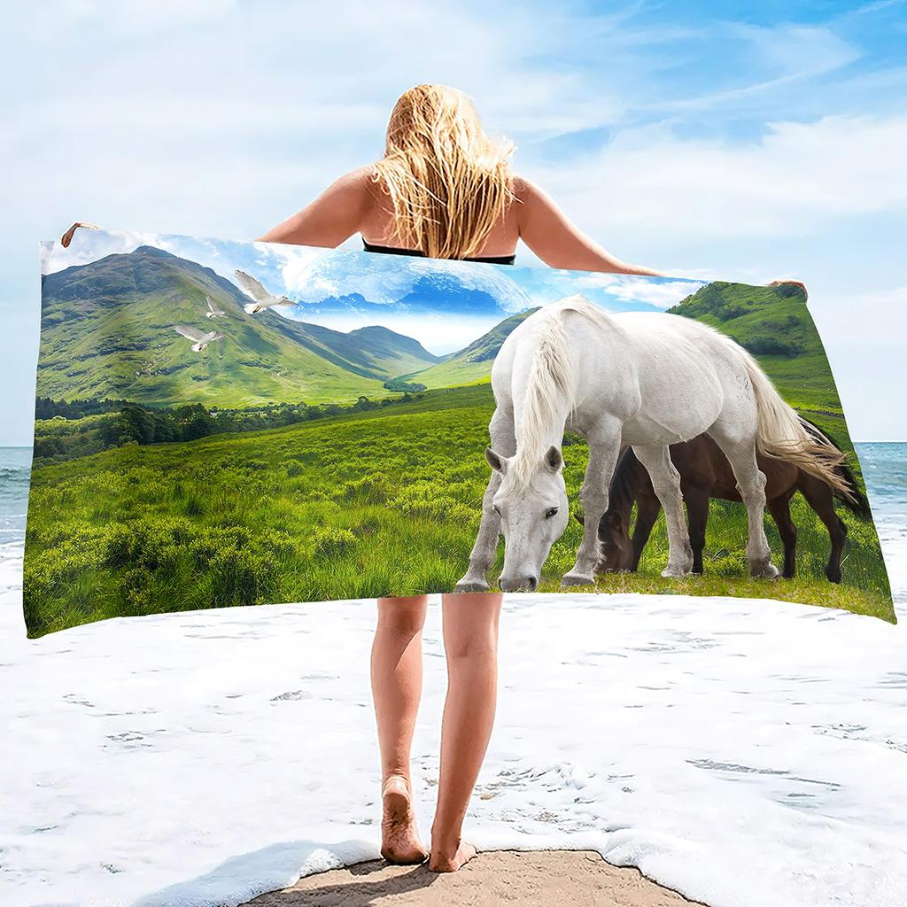 Grassland Horse Pattern Series Seaside Vacation Beach Towel Swimming Bath Towel Sports Towel