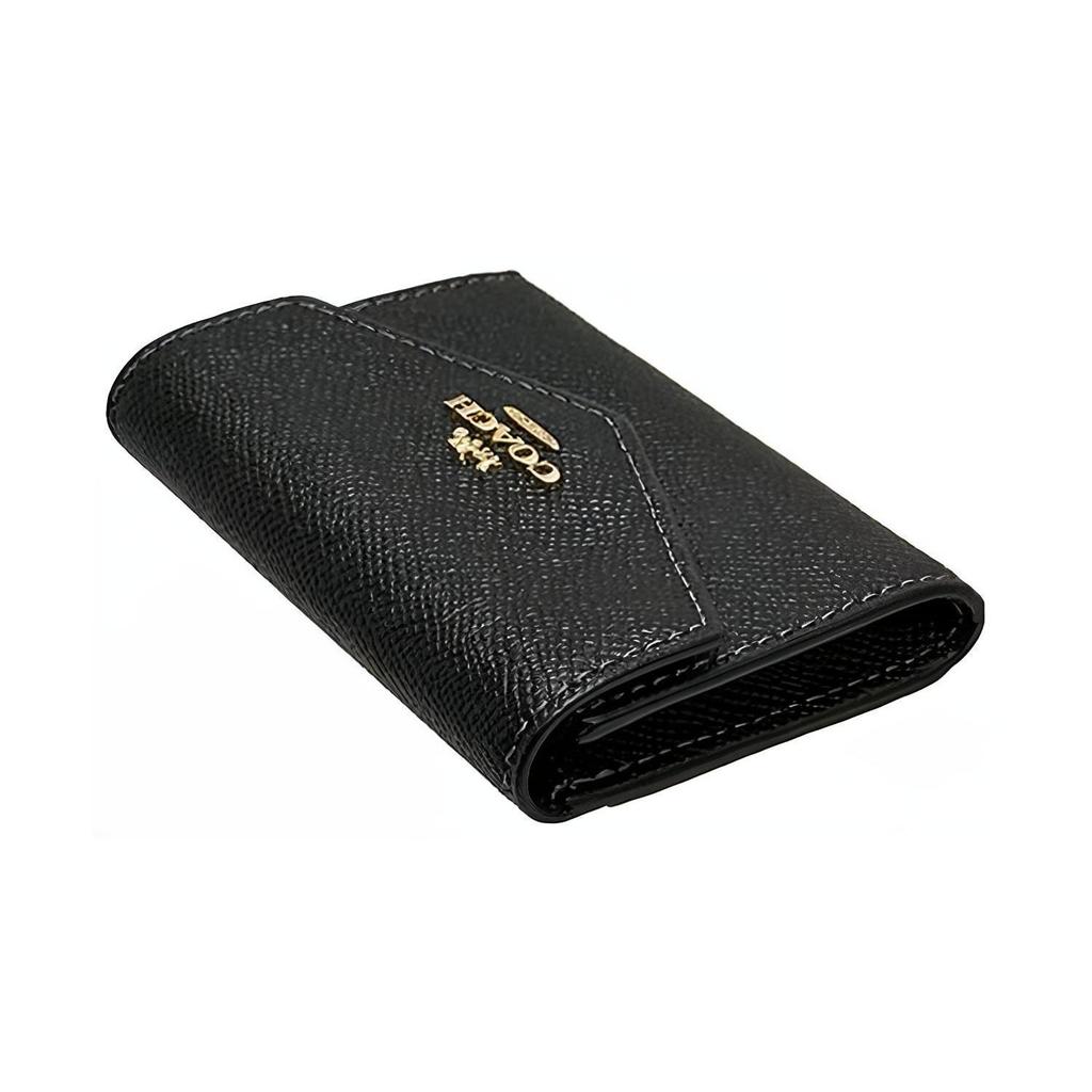 Coach Card Case 10 Gold Horse And Carriage Logo Flip Crossgrain Leather Wallet Women Wallet Black CH487-IMBLK