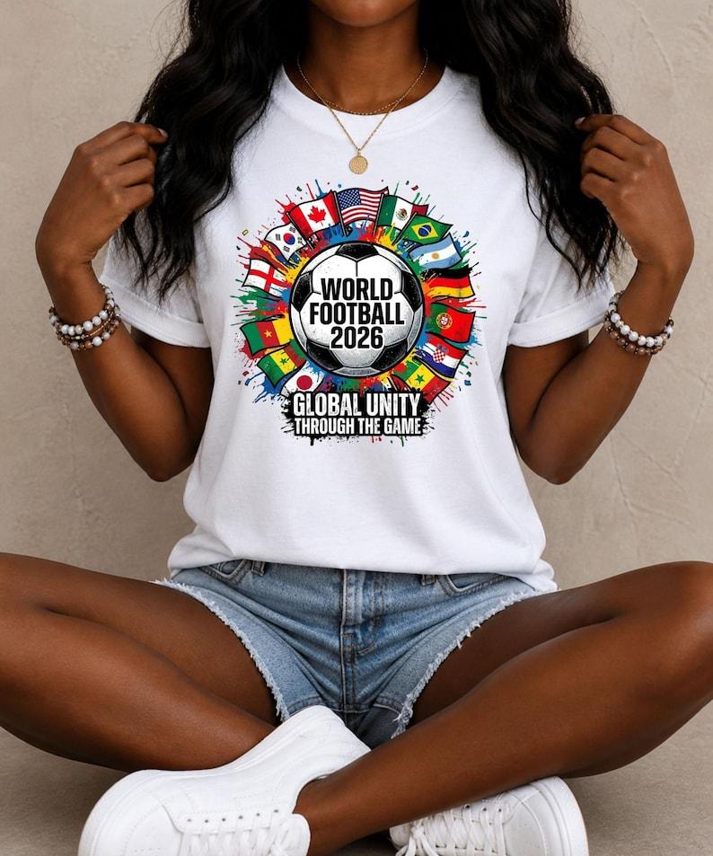 World Football 2026 Soccer Ball with International Flags T-Shirt | Global Unity through the Game XL