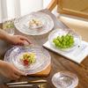 Spiral Pattern Glass Bowl Plate Set for Home Use - Simple Yet Elegant Dessert Salad Bowl Fruit Tray - Lightweight Serving Dish