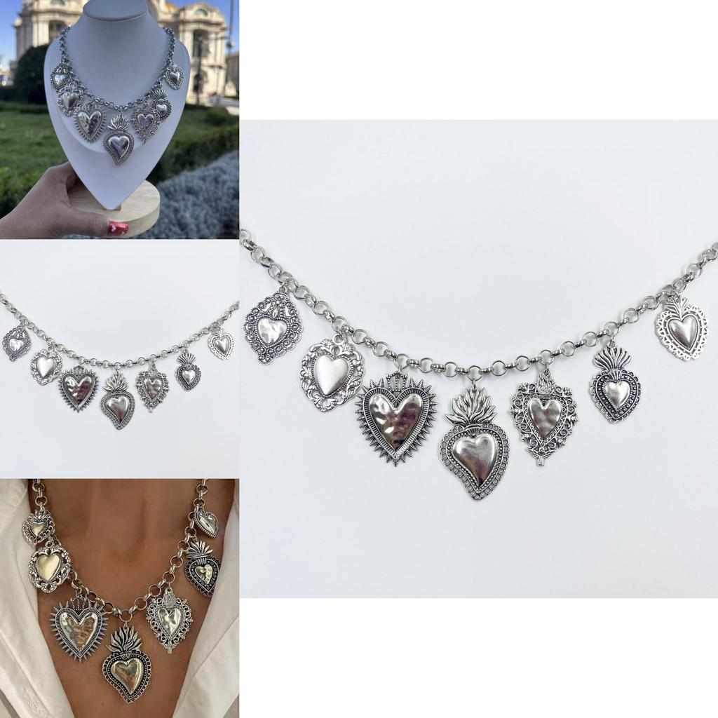 Vintage-inspirierte Silber-Herz-Anhänger-Halskette mit einzigartigem geometrischem Design für Damen