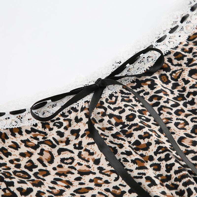 Sommar Grunge Short Leopard Sexiga spetsjeans Dam Estetisk Y2k Rosett Skinny Streetwear Byxor Kvinnlig Vintage A-linje Slim Shorts Kläder