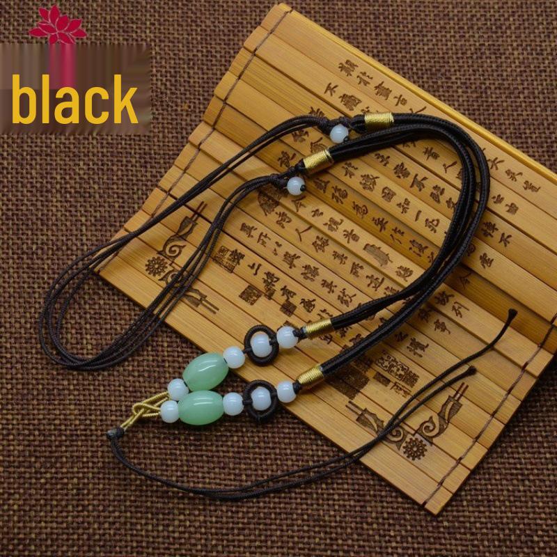 Șnur de performanță pentru ocarină: Colier țesut din jad cu mărgele de semințe cu buclă dublă, perfect ca pandantiv sau accesoriu pentru instrument muzical.