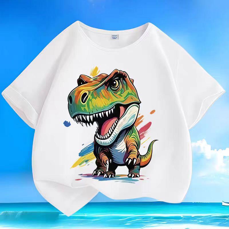 Summer New Style Children's Short-Sleeved Small Dinosaur Pure Cotton Loose-Fitting Casual Trendy T-Shirt