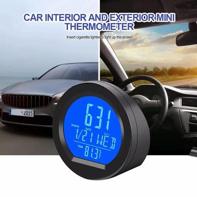 2-in-1-Solar-Autouhr, Armaturenbrett-Thermometer, elektronische Autouhr, LED-Digitalanzeige, Zeitanzeige mit leuchtender Rückseite, Autozubehör