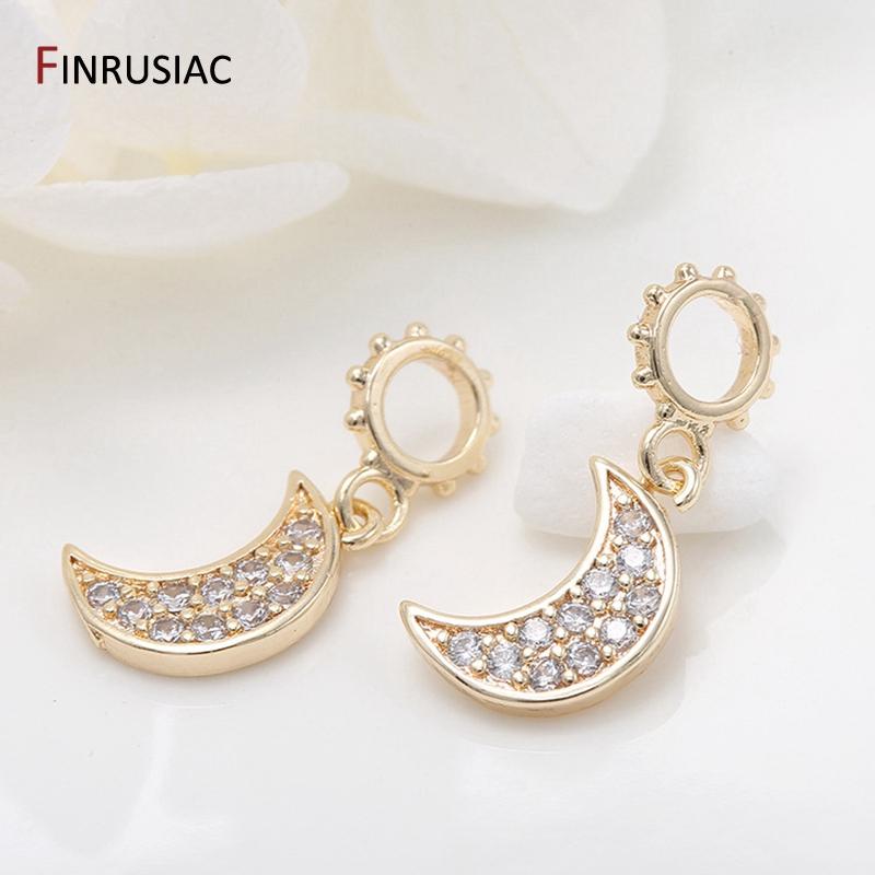 

14k gold plated inlaid zircon rhinestone heart moon stars charms for diy bracelets jewelry making 2 pieces