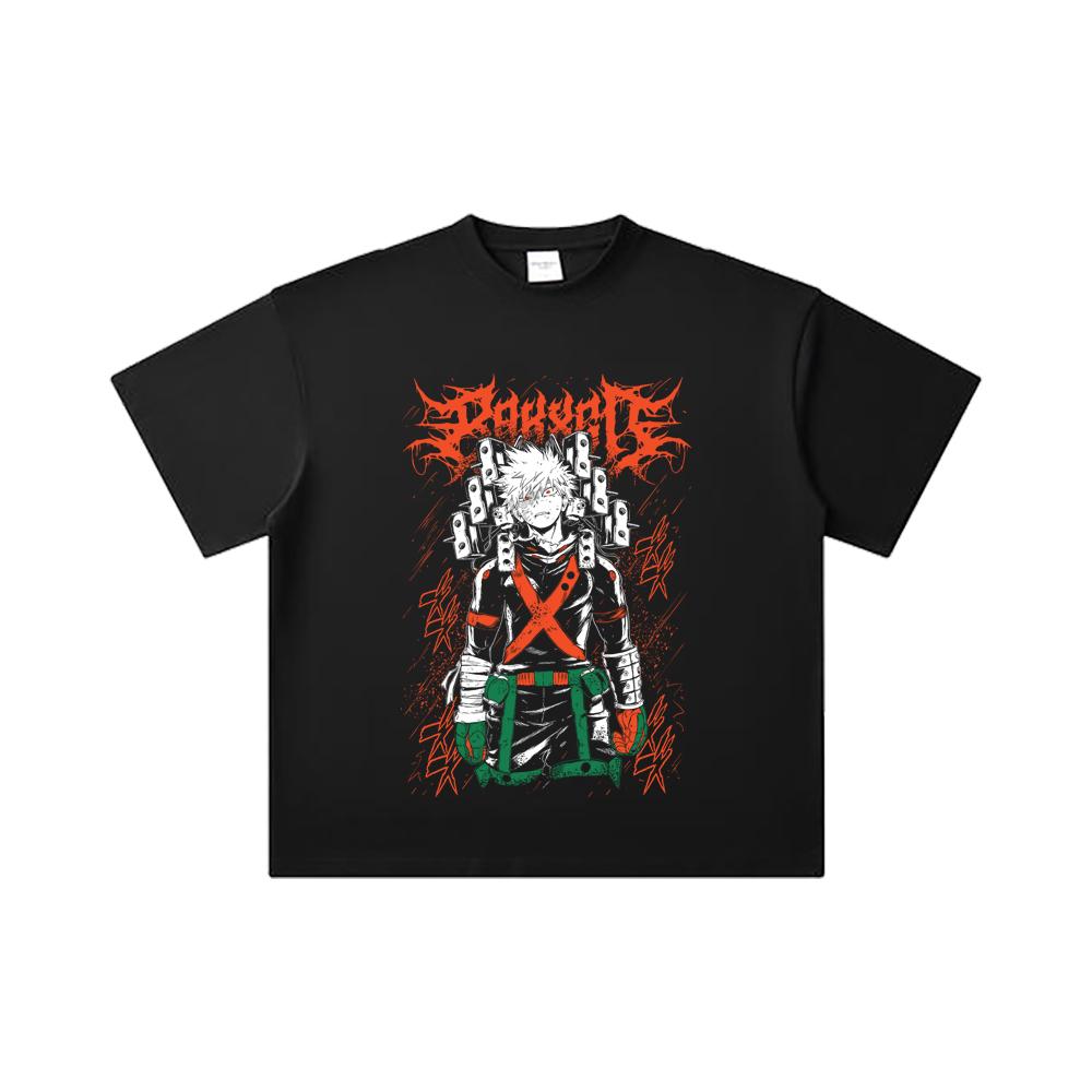 260 GSM Double Yarn 32 Count 100% Cotton My Hero Academia V24 Bakugo Print Unisex Heavy Cotton T Shirt